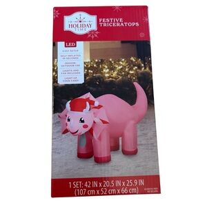 Holiday Time Pink Dinosaur Inflatable Decor NEW Triceratops Christmas Blow Up
